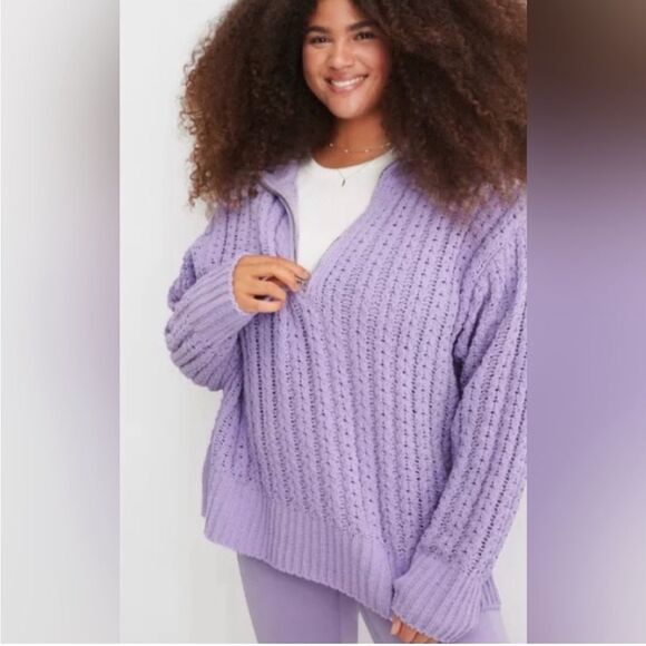 Aerie Cable Car Quarter Zip Sweater Size SP LAVENDER NWT in packaging - Picture 1 of 6